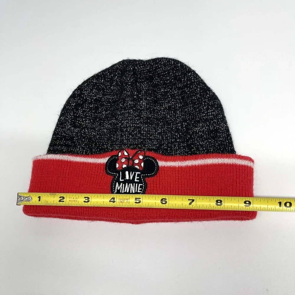 Disney love Minnie Mouse Knit Beanie Hat Embroidery Black & Red OSFM Kids Adults